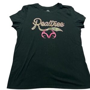 Realtree Black Tee Camo Pink Size XL Country Western Feminine babydoll Y2K